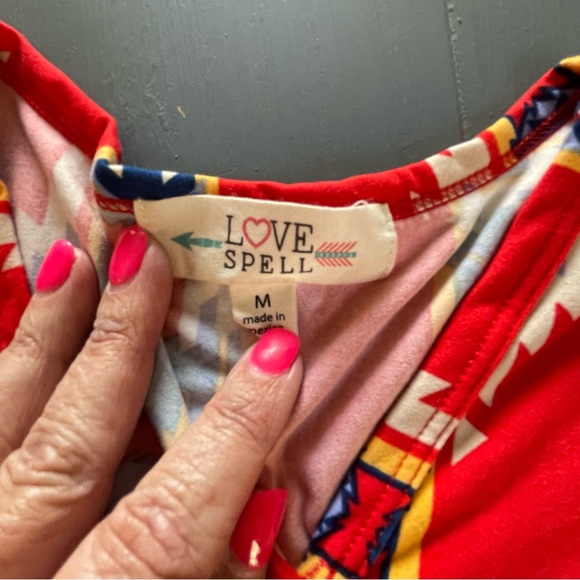 FREE PEOPLE LOVE SPELL Red Tribal Geometric Women’s Long Sleeve Medium Dress - Picture 11 of 15